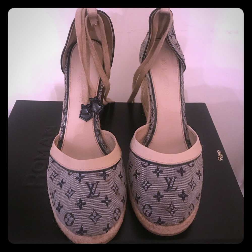 Louis Vuitton logo blue denim espadrilles s 40